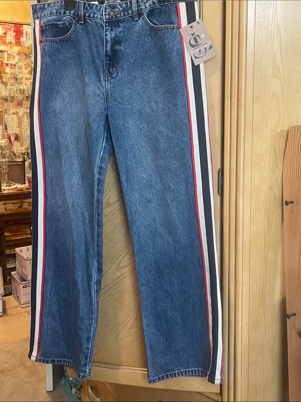 Sweet look blue denim with side stripes jeans size 15
